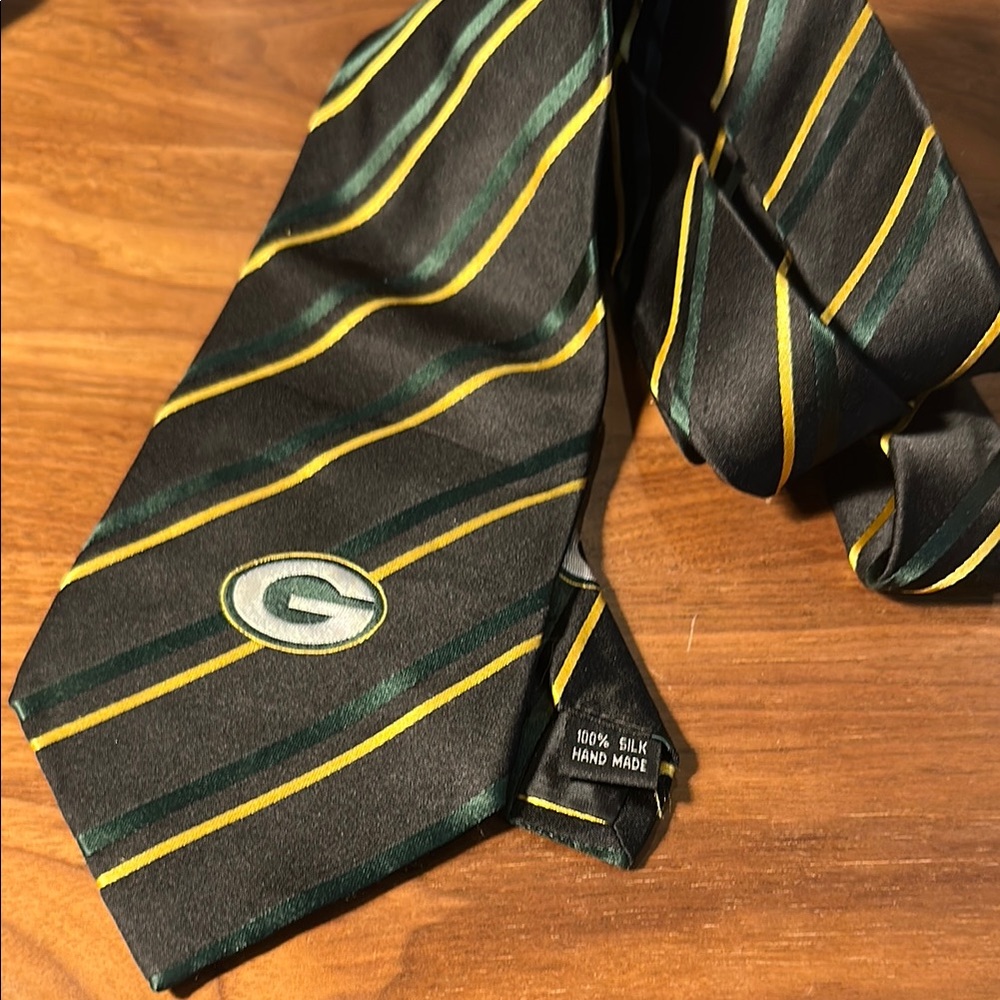 Green and Yellow Green Bay Packers Striped Silk Tie